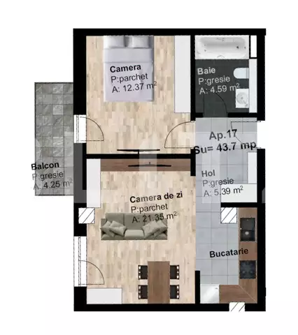 Apartament 2 camere, 43.70 mp, 1200 mp de gradina, zona Leroy Merlin!