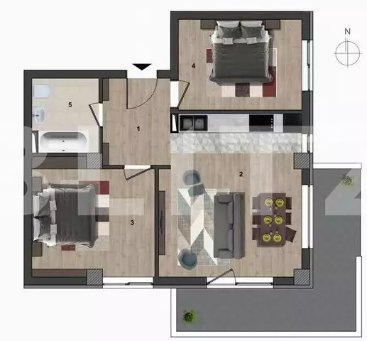 Apartament 3 camere, 58 mp, terasa, imobil NOU
