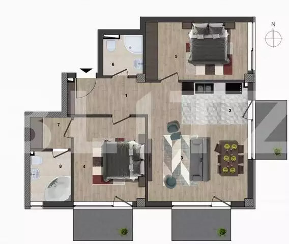 Apartament 3 camere, 70.76 mp, 3 balcoane, orientare SUDICA, etaj intermediar!