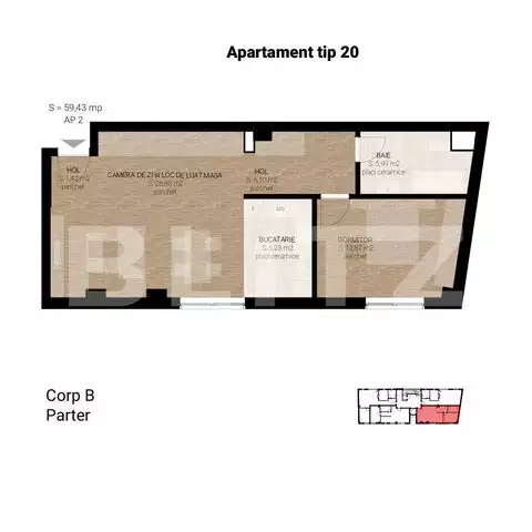 Apartament 2 camere, 59.43 mp, semifinisat, zona Dedeman