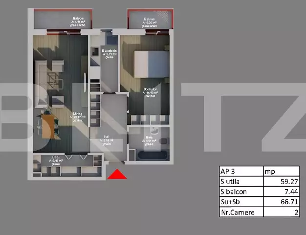 Apartament 2 camere, Balcon, semifinisat! Zona Tauti!