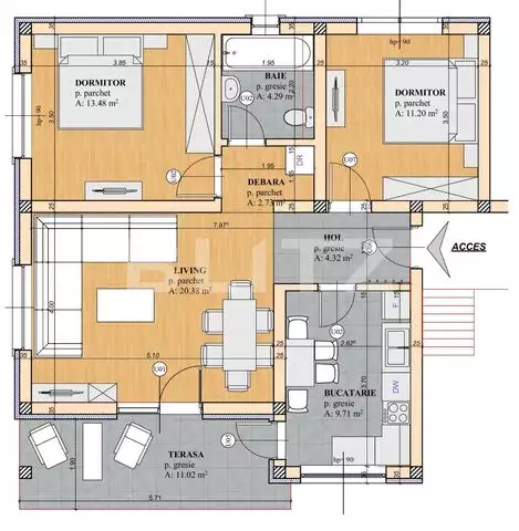 Exclusiv! Apartament 3 camere, 65 mp, semifinisat, etaj intermediar, parcare inclusa, Apahida 