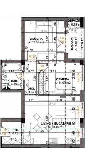  Apartament in bloc nou la Cheie,3 camere,  61.86 mp + balcon 4.50mp FINISAT/MOBILAT