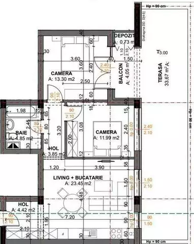 OPORTUNITATE -Apartamente finisate mobilate /TVA inclus. Ultimele disponibilitati in ansamblul cu cele mai mici preturi din Cluj! Apartament 3 camere, 61.86 mp + TERASA 33.67 mp FINISAT/Mobilat