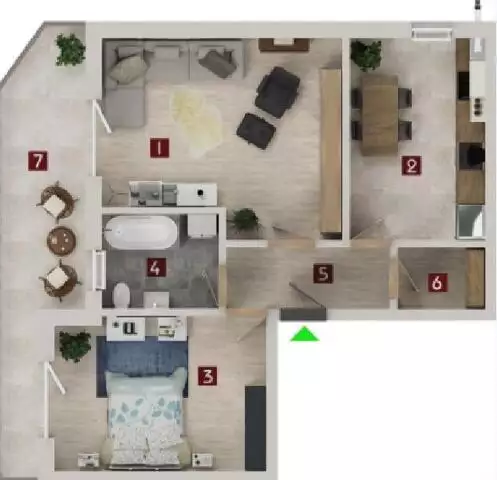 Vanzare apartament 2 camere, 57.15 mp utili, balcon 11.80 mp!