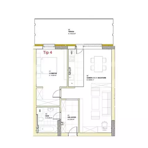 Apartament cu 2 camere, 56.63 mp, terasa 19.32 mp, zona Louis Pasteur