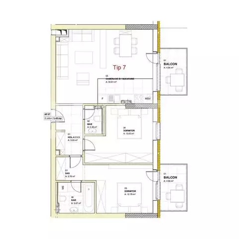 Apartament cu 3 camere, 73,49 mp, 2 balcoane, zona Louis Pasteur