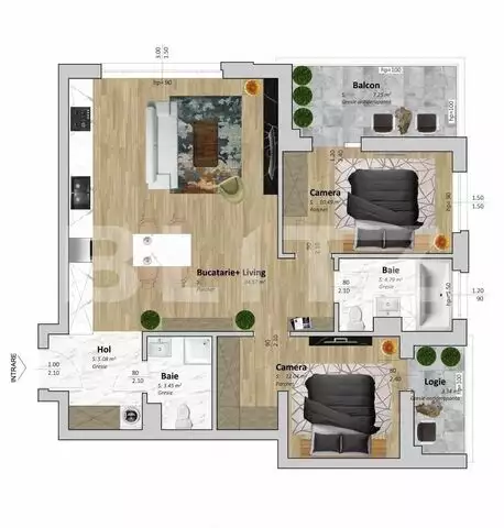 Apartament 3 camere, 70 mp, zona VIVO! Optional parcare!
