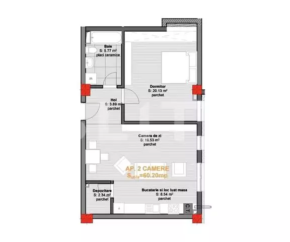 Apartament 2 camere, 60.20 mp utili! Optional parcare!