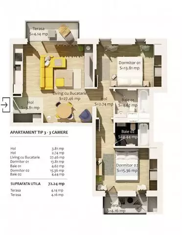 Apartament 72.24 mp, intr-un ansamblu rezidential premium