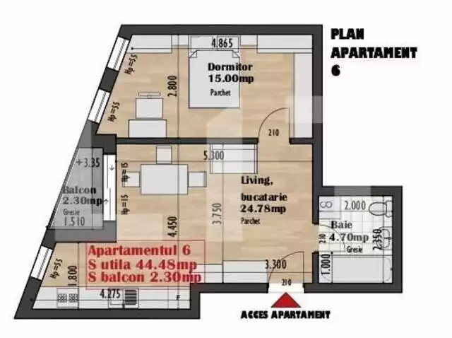 Apartament cu 2 camere 44mp zona Auchan 