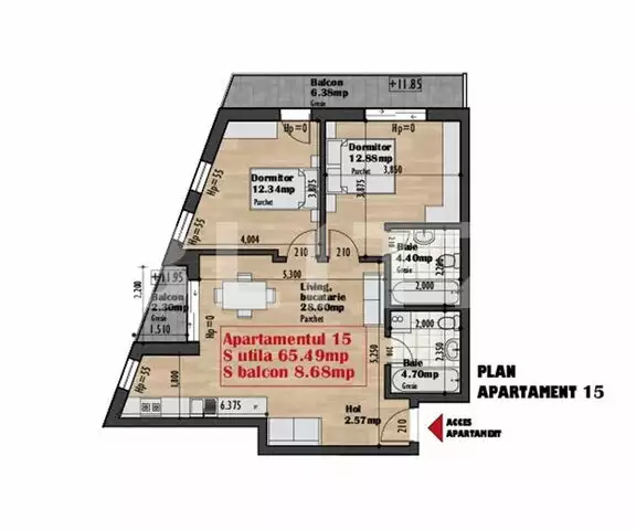 Apartament de 3 camere, 65.49 mp, optional parcare