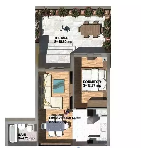 Vanzare apartament de 2 camere plus TERASA, Parter, zona de NORD
