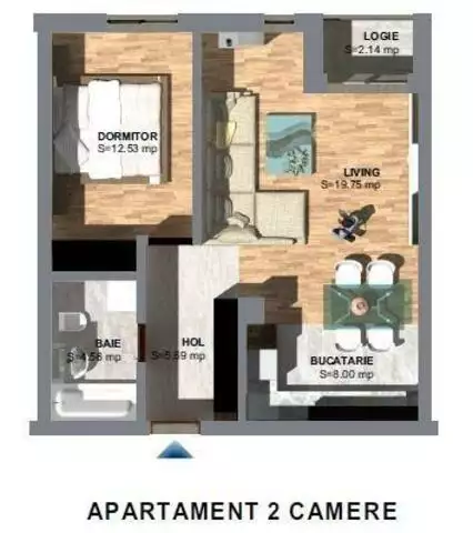 Vanzare apartament de 2 camere, logie, etaj intermediar