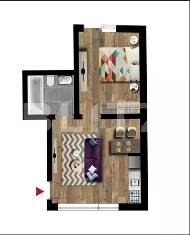 Apartament 2 camere,  44 mp, terasa 30 mp, parcare, incalzire in pardoseala, zona Terra