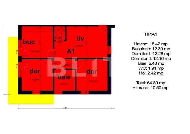 Apartament 3 camere de 64.89 mp si terasa de 10.50 mp, zona Selimbar