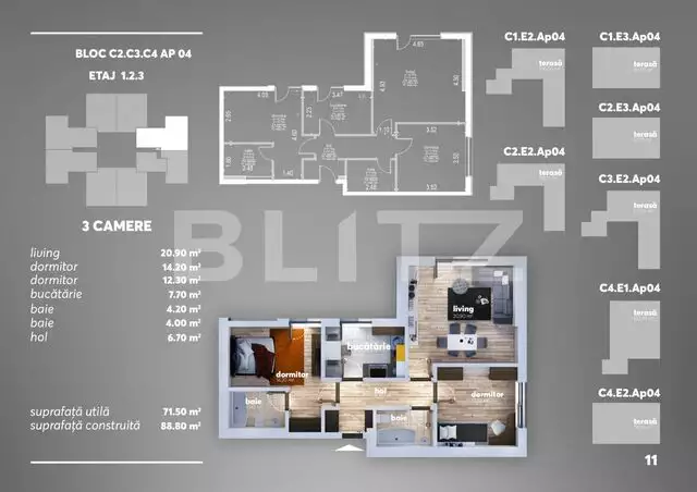 Apartament 3 camere, 72 mp, ansamblu smart, Berceni