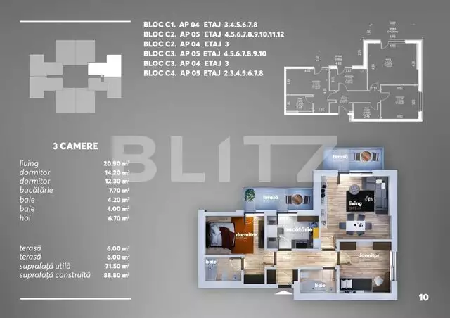 Apartament 3 camere, balcon, 86 mp, ansamblu smart, Berceni