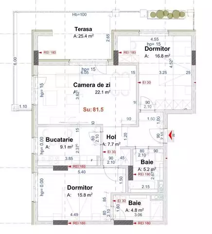 Apartament 3 camere, 81.5 mp, semifinisat, zona Vivo 