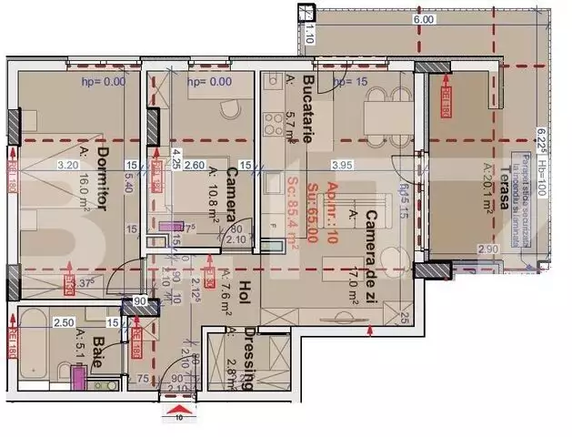 Apartament 3 camere, 65 mp, semifinisat, zona Vivo