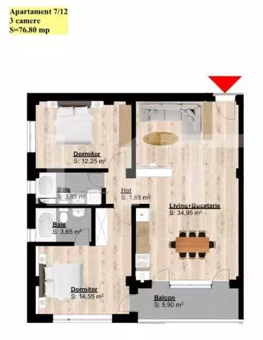 Apartament in bloc nou, 3 camere, 2 bai, etaj intermediar