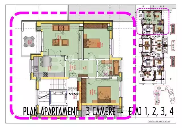 Apartament de 3 camere, decomandat, 92 mp, zona Pacurari