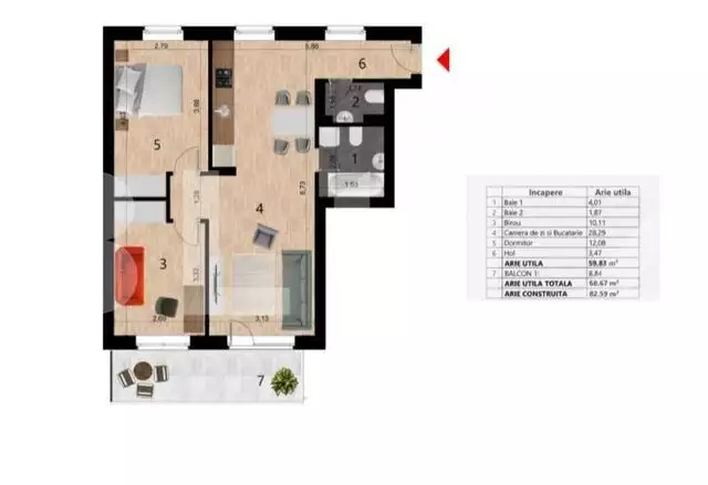 Apartament 3 camere, 60 mp, etaj intermediar, zona Golden Tulip