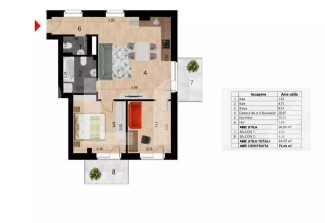 Apartament 3 camere, 57 mp, etaj intermediar, zona Golden Tulip