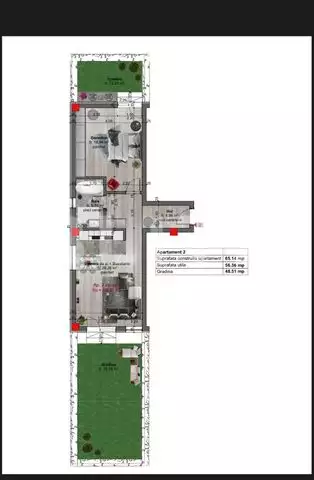 Apartament 2 camere finisat, 57 mp, gradina 49 mp, parcare, Cetatii