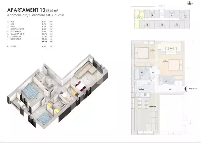 Apartament 3 camere, 58,09 mp, zona exclusivista, Somesului