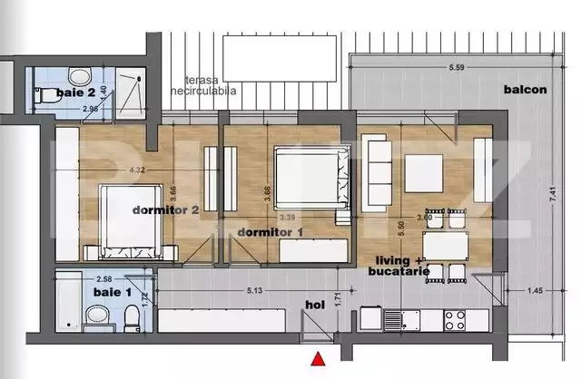 Apartament 3 camere, 80,66 mp, zona Pallady