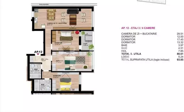 Apartament 4 camere, 94 mp, zona Brancoveanu