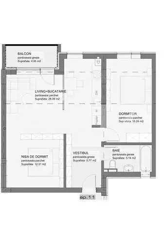 Apartament spatios de 2 camere, 65 mp, balcon, Grivitei