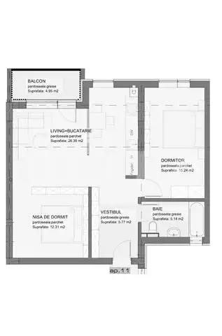 Apartament 2 camere, 66 mp, posibilitate de recompartimentare 