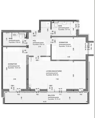 Apartament 3 camere, 75 mp, terasa 16 mp, Grivitei  
