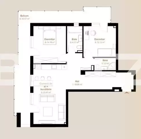 Apartament 3 camere, 77,71 mp + balcon 30,57 mp, zona exclusivista Vivo