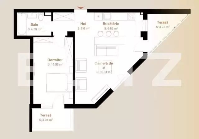 Apartament 2 camere, 52,61 mp + 2 terase, zona exclusivista Vivo