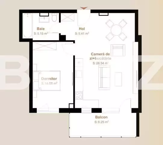 Apartament 2 camere cu CF, 53,68 mp + balcon 8,25 mp, zona Vivo