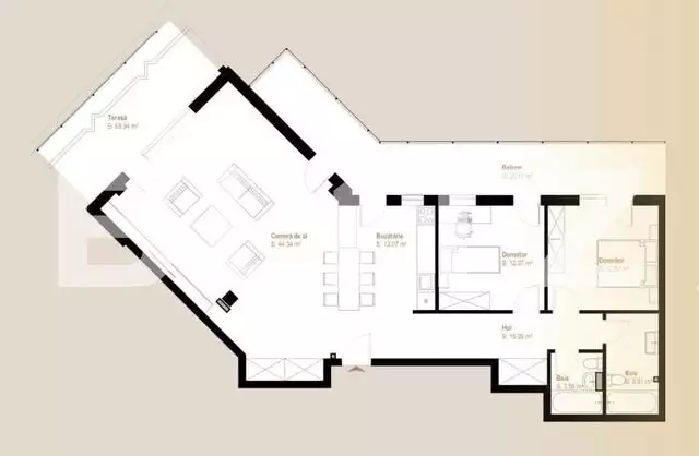 Apartament 3 camere, 107,48 mp + terasa 68,94 mp, zona Vivo