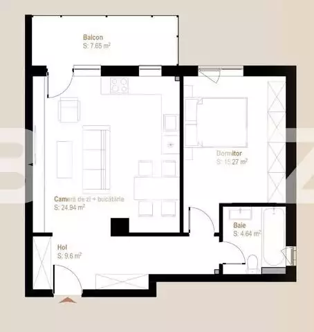 Apartament 2 camere, 54,45 mp, balcon, zona Vivo