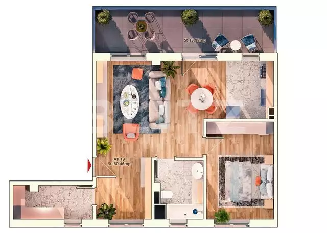 Apartament 2 camere, 61 mp, 15 mp balcon, parcare subterana