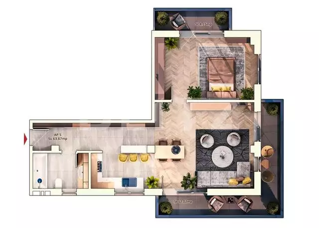 Apartament 2 camere, 62 mp, 16 mp balcon, parcare subterana