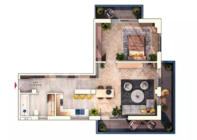 Apartament 2 camere, 63 mp, 16 mp balcon, parcare subterana