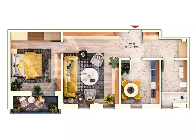 Apartament 2 camere decomandate, 70 mp,6 mp balcon, parcare subterana