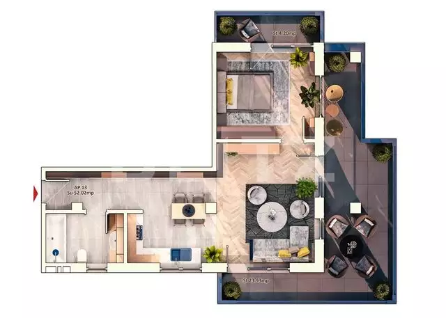 Apartament 2 camere, 52 mp,28 mp balcon, parcare subterana