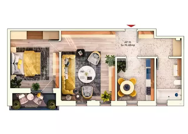 Apartament 2 camere decomandate, 57 mp, 4 mp balcon, parcare subterana