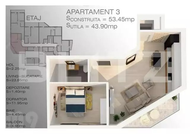 Apartament 2 camere, 50 mp, zona Mamaia-Sat