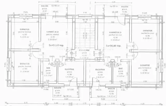 Apartament semifinisat, 3 camere, 58 mp utili, balcon 10 mp, parcare inclusa, Apahida