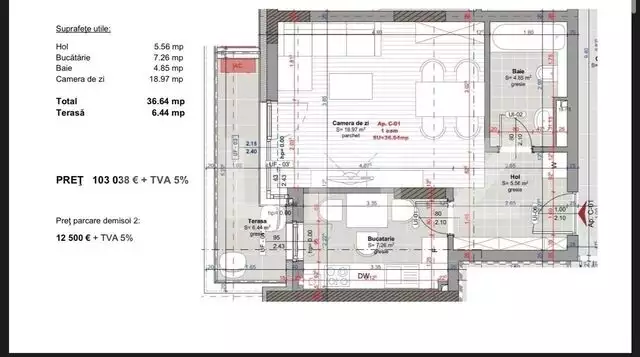 Garsoniera de 37 mp, terasa, zona Iulius Mall