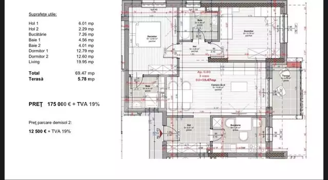 Apartament 3 camere, 70 mp, terasa, zona Iulius Mall